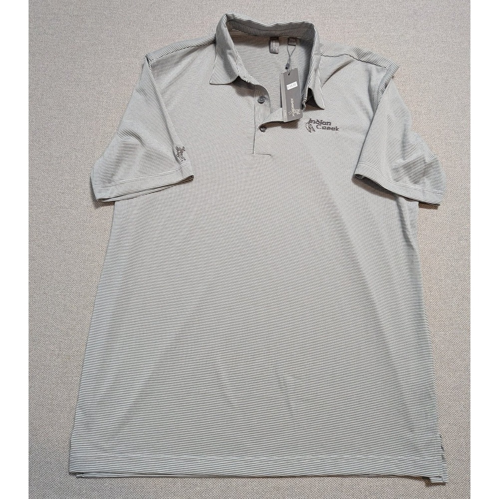 Ashworth Polo Shirt Men's Large Indian Creek White Gray Striped Golf EzeTec NWT